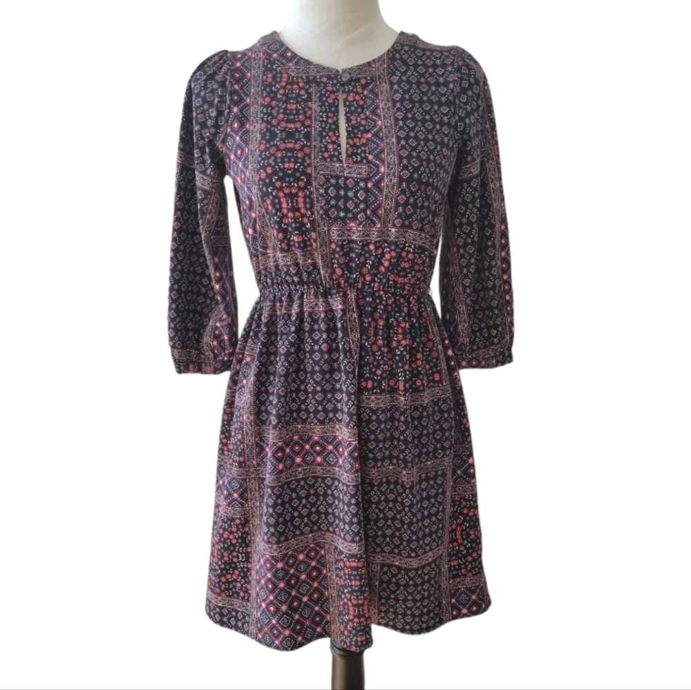 LOFT‎ Black Boho Print Dress Size XXS Petite